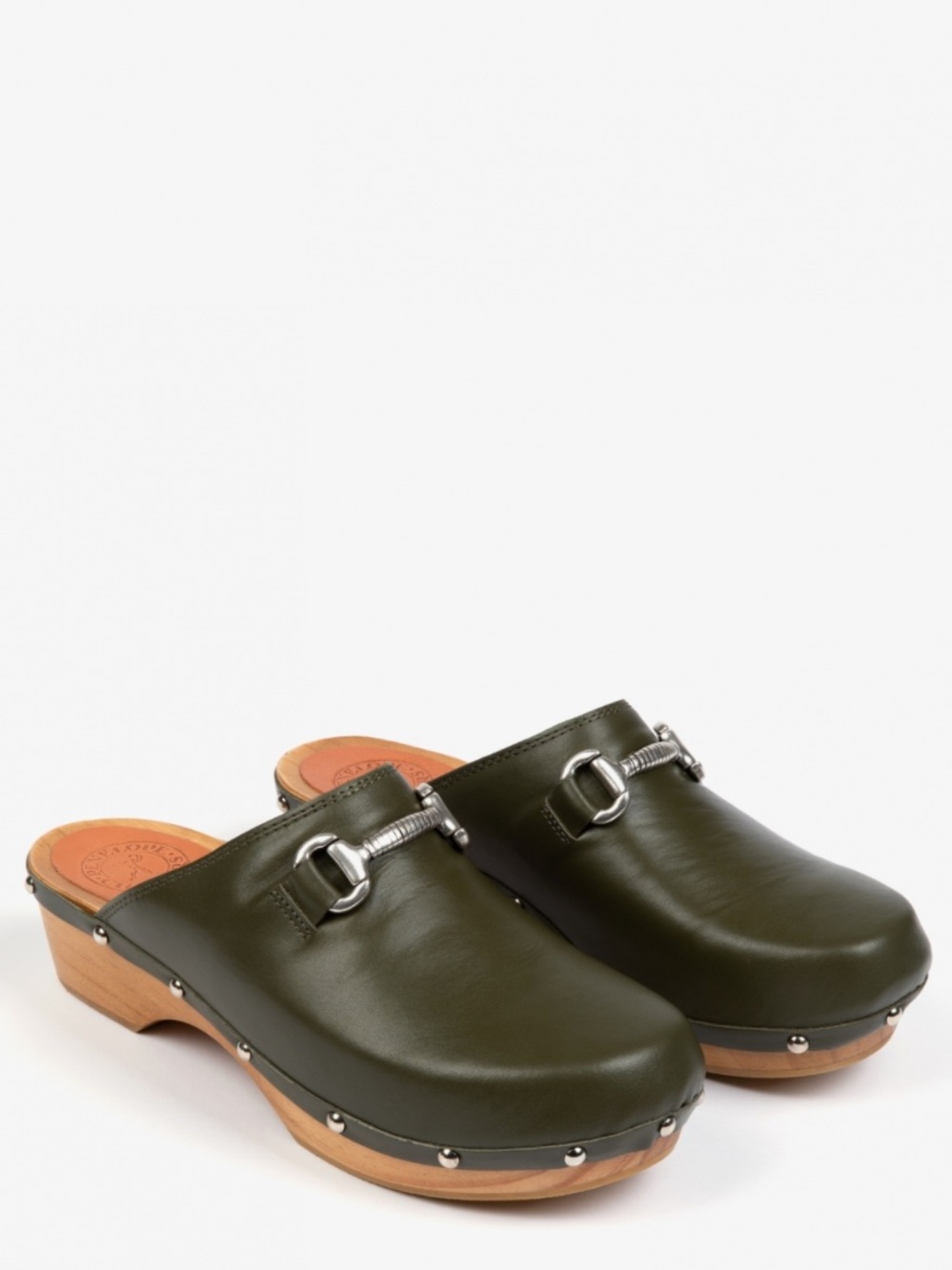 Penelope Chilvers | Horsebit Low Clog in Olive Green Leather 39